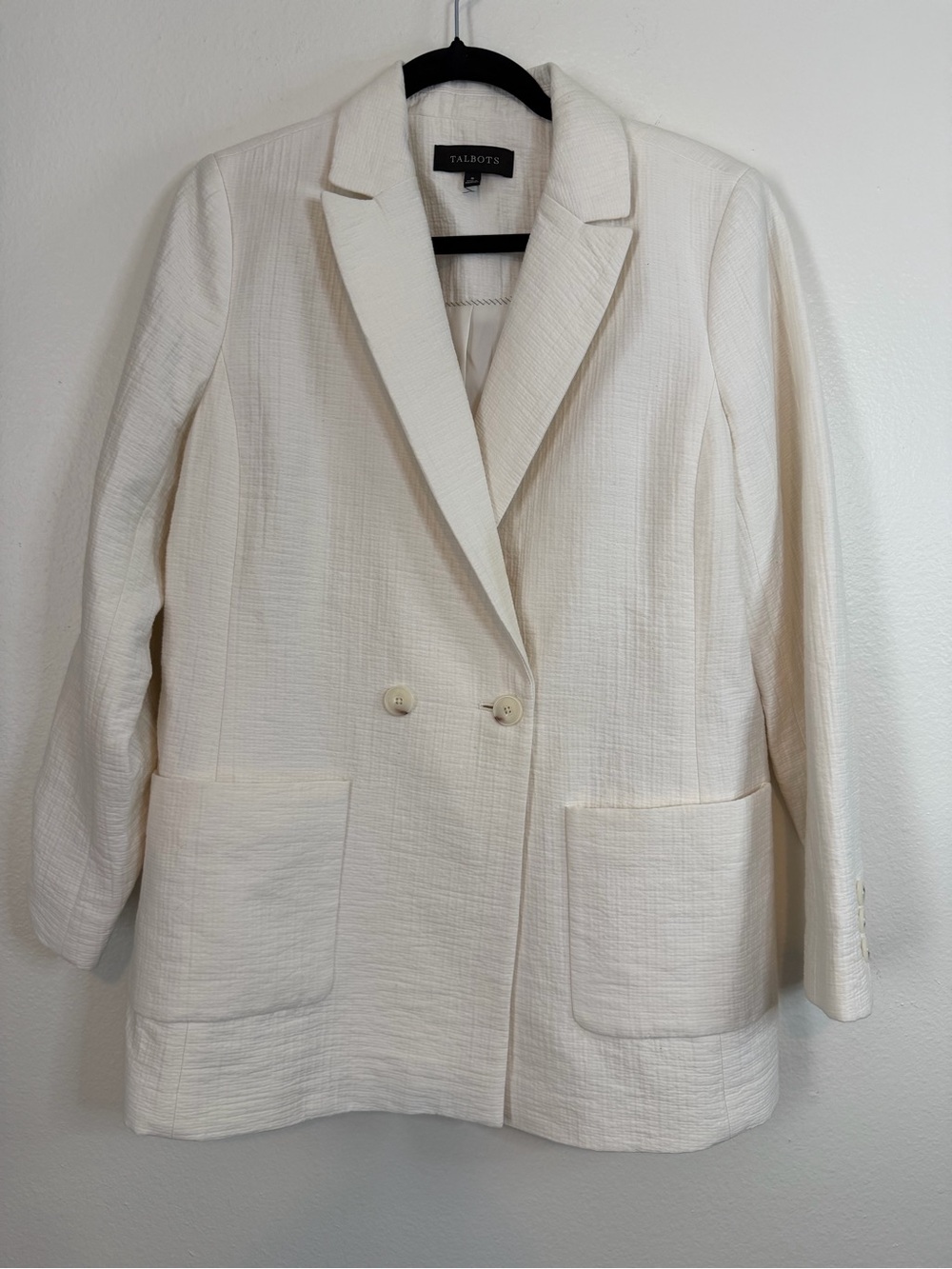 Talbots Textured Blazer Off-white Double Breasted Size 8 Fully Lined Career